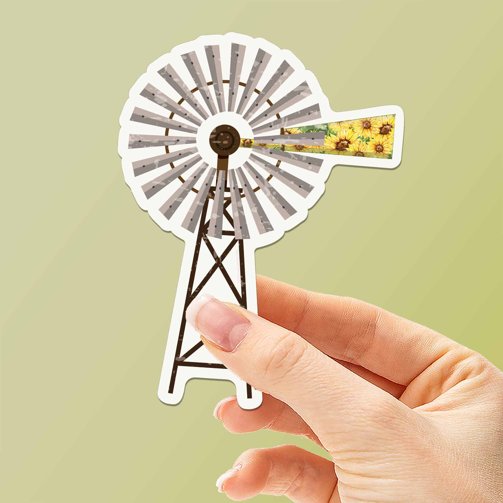 Sunflower Windmill Sticker, Cute Kansas Farm Decal for Hydroflask ...