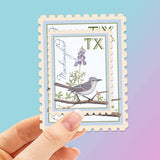 Texas State Bird Mockingbird Sticker - TX Vintage Stamp Decal