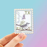 Texas State Bird Mockingbird Sticker - TX Vintage Stamp Decal