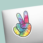 Tie Dye Peace Sign Sticker on silver laptop