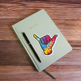 Tie Dye Shaka Surf Decal on Notebook