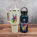 Tie Dye Shaka Hang Loose Sticker on Stanley Cup and Hydroflask Thermos