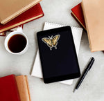 Vintage Aesthetic Tiger Swallowtail Butterfly Sticker on Kindle eReader Tablet with Coffee Mug and Books