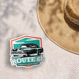 Cute Rte 66 Classic Car Sticker Outdoors on Beach Blanket