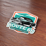 Caddy Route 66 Sticker on Wood Desk in Office