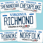 Virginia License Plate Sticker Set on Blue Background