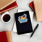 Vitamin Beach Funny Surf Quote Sticker on Kindle eReader Tablet with Coffee Mug and Books