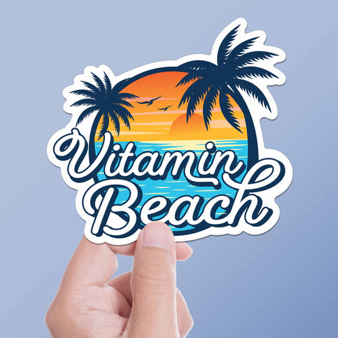 Large Vitamin Beach Funny Bumper Sticker - Cute Ocean Decal for Hydroflask Water Bottle - California, Florida, or Hawaii Beach Bum Surf Gift