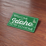 Funny Idaho Sticker on Wood Desk in Office