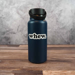 whew typography decal on hydroflask water bottle