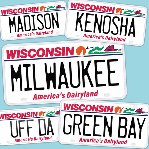 Wisconsin License Plate Sticker - Choose from 10+ WI Cities & Sayings