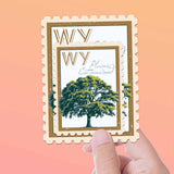 Wyoming State Tree Plains Cottonwood Sticker- WY Vintage Stamp Decal
