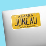 Juneau Alaska License Plate Decal on Laptop