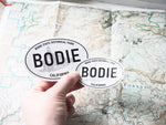 Bodie Ghost Town CA White Oval Sticker - 3 & 4" Size Comparison
