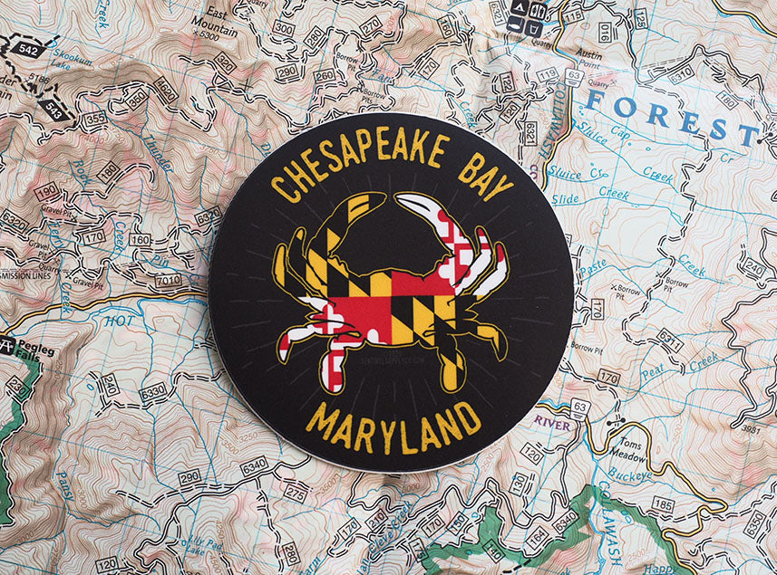 Maryland Crab State Flag Sticker Decal - 7x5.5 Inch UV Resistant Vinyl For Car, Laptop, Water Bottle
