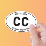 White Oval Cliff Cannon Spokane Bumper Sticker