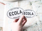 Ecola State Park Oregon White Oval Sticker - 3" & 4" Size Comparison