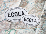 Ecola State Park Oregon White Oval Sticker - 3" & 4" Size Comparison