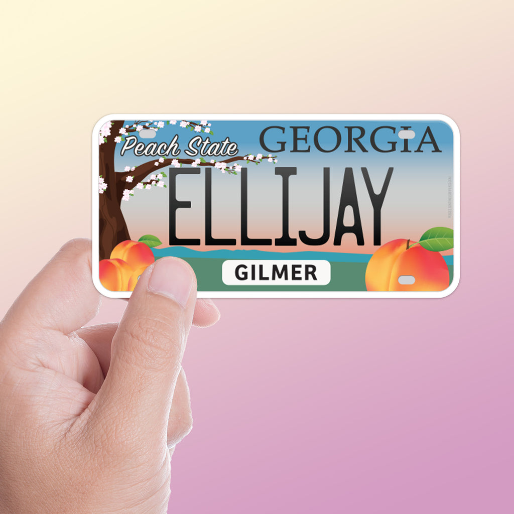 Georgia Registration Sticker Ellijay GA Bumper Sticker - Georgia Peach License Plate Decal ...