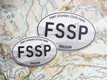 Fort Stevens State Park Oregon White Oval Sticker - 3" & 4" Size Comparison