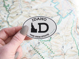 White Oval Idaho Sticker - Small 3" Water Bottle Size