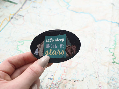 Let's Sleep Under the Stars Bigfoot Sticker - Small 3" Size