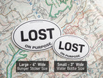 Lost on Purpose Adventure Sticker, Size Comparison