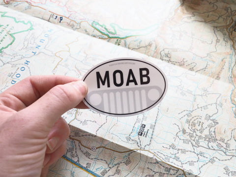 Moab Utah Jeep White Oval Sticker - 3"