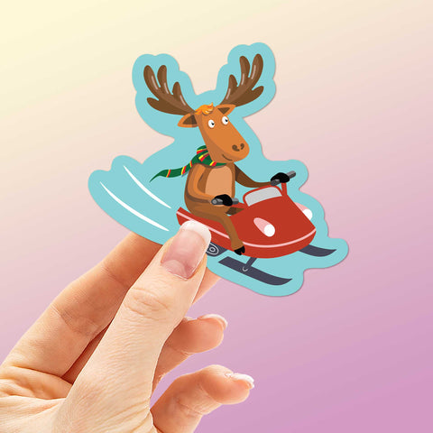 Cute Moose Snowmobile Sticker