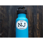 White Oval New Jersey Sticker - 3" on Water Bottle
