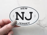 White Oval New Jersey Sticker - Large 4" Size