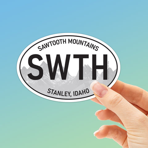 White Oval Sawtooth Mountains Idaho Sticker