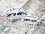 Smith Rock Oregon White Oval Stickers - 3" & 4" Size Comparison