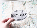 Smith Rock Oregon White Oval Stickers - 4" Bumper Sticker Size