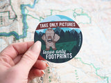 Take Only Pictures Hiking Bigfoot Sticker, Small 3" Water Bottle Sticker Size