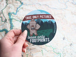Take Only Pictures Hiking Bigfoot Sticker, Large 4" Bumper Sticker Size