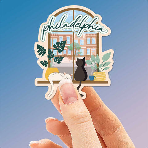 Philadelphia Rowhouse Window Cats Sticker
