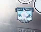 Believe Yeti Sticker on Motorcycle Panniers