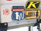 Too Much Interstate Road Trip Sticker on Motorcycle